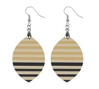 Beige Black Stripes Wooden Earrings for Women, Vintage Elegant Wood Jewelry, Lightweight Earrings for Wedding, Party, Everyday Jewelry Gift, Star, Wood, wood