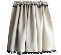Beige Blackout Curtain Panels for Bedroom Short Rod Pocket Design Polyester Cotton with Black Pompoms 106" W x 47" L Stylish Light Blocking Decor 1 Piece