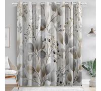 Beige Blackout Curtains, Modern Botanical Berries Leaves Printed Energy Noise Reducing Sliding Curtains for Bedroom Adult Kids Room, 66 x 90 Inch Grommet Thermal Drapes, 2 Panels