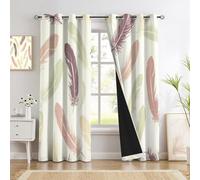 Beige Blackout Thermal Insulated Curtains for Bedroom, 52"W x 84"L Minimalist Hand-Drawn Style Feather Silhouette Eyelet Curtains & Drapes, Soft Black Out 2 Panels for Window Living Room/Kitchen