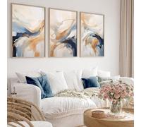 Abstract Canvas Wall Art Beige and Blue Abstract Paintings Neutral Blue Wall Art for Living Room Decor Neutral Abstract Prints Brown Abstract Neutral Artwork Blue Posters 16x24inch Set of 3 No Frame