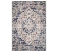 Beige Blue Distressed Vintage Medallion Washable Living Room Area Rug Kukoon Beige 120cm x 170cm