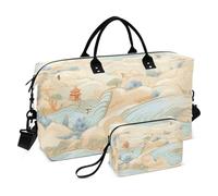 Beige Blue Dunhuang Landscape Painting Personal Item Travel Bag Travel Weekender Gear Bag Large Gym Bag with Toiletry Bag for Gym Waterproof
