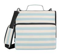 Beige Blue Pinstripe 3 Rings 1.5 inch Zipper Binder with Strap Laege Capacity Document Binder Organizer for School