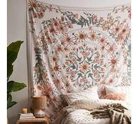 Beige Bohemian Tapestry Wall Hanging, Mandala Flower Medallion Hippie Tapestry with White Aesthetic Wreath Design, Psychedelic Hippie Wall Decoration Ceiling for Bedroom Dorm 150 x 170 cm