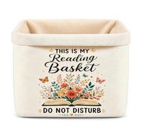 Beige Bookish Storage Box, Book Lover Gifts for Women | THIS IS MY Reading Basket, Polyester-Cotton Blend Book Organiser, Reinforced Bottom, 24x22x16cm