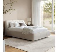 Beige Boucle Double Side-Lift Ottoman Bed with Cushioned Headboard - Ciara
