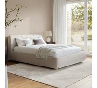 Beige Boucle King Size Ottoman Bed Side-Lift - Ciara