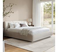 Beige Boucle Super King Ottoman Bed Side-Lift - Ciara