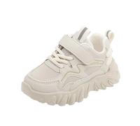 Beige Boys School Shoes Chunky Sole Flat Sports Sneakers & Kids Trainers - Hook-and-Loop Strap Front Lace-Up Pull Tab Running Shoes Breathable for Outdoor Kids Footwear UK Size 10.5
