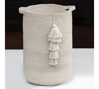 Beige Braided Cotton Small Laundry Bin