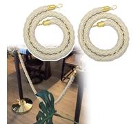 Beige Braided Hemp Rope with Metal Hooks 2-Pack Velvet Queue Barrier Rope CreamStanchion Rope for Parties & Weddings Red Carpet Style (Gold Hooks 3m/9.8ft)
