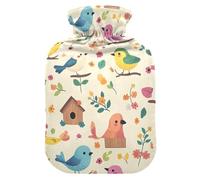 Beige Branches Flower Bird hot Water Bottles with Soft Cover, 1L Warmer Bag for Menstrual Cramps,Menstrual Cramps,bolsas de agua Caliente para Dolores