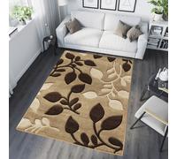 (BEIGE / BROWN, 160 cm x 220 cm) Large Modern Living Room Floral Carved Vogue Rug