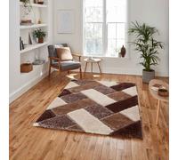 (Beige / Brown, 160 x 220 cm) Modern 3D Geometric Rugs Hand Carved Small Large Bedroom Living Room Rug Carpet Multi Coloured Colourful Mat By THINK RUGS