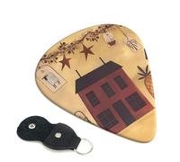 Beige Brown House And Fruit 6 Pack Guitar Picks With Holder, Personalized Guitar Plectrums Non-Slip Portable Ukulele Bass Picks 0.46mm For Acoustic Guitar Lovers Gifts