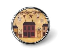 Beige Brown House And Fruit Badges Decorative, Durable Aluminum Alloy Round Badge, Lightweight Button Brooch for Shirts, Jackets, Hats, Uniforms 1"