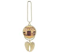 Beige Brown House and Fruit Car Pendant, Rear View Mirror Hanging Ornament, Auto Decor for Rearview Mirror, Keychain Golden-Style