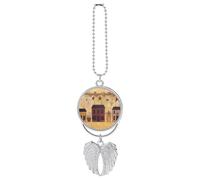 Beige Brown House and Fruit Car Pendant, Rear View Mirror Hanging Ornament, Auto Decor for Rearview Mirror, Keychain Silver-Style