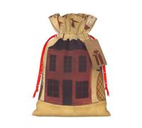 (Beige Brown House And Fruit) Christmas Burlap Gifts Bag With Drawstring Xmas Linen Burlap Gift Candy Pouch For Wedding Party Festival Decorating S