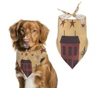 Beige Brown House and Fruit Dog Bandana Washable & Adjustable Triangle Scarf, Breathable Pet Scarf for Small Medium Large Pets, Cute Fashion Pet Accessory