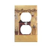 Beige Brown House And Fruit Outlet Cover, American Standard Wall Plate with Screws - Heat & Impact Resistant Stainless Steel, 1-Gang Duplex Socket Cover for Home Decor