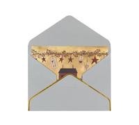 Beige Brown House And Fruit Print Horizontal Gold-Edged Pearl Greeting Card W/Envelope-Holiday,Birthday,Anniversary,Party(2pcs)