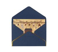 Beige Brown House And Fruit Print Horizontal Gold-Edged Pearl Greeting Card W/Envelope-Holiday,Birthday,Anniversary,Party(2pcs)