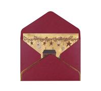 Beige Brown House And Fruit Print Horizontal Gold-Edged Pearl Greeting Card W/Envelope-Holiday,Birthday,Anniversary,Party(2pcs)