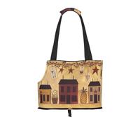 Beige Brown House And Fruit Printed Pet Tote Bag -Travel Pet Puppy Dog Carrier Backpack Tote Shoulder Bag For Subway/Shopping/Hiking/Traveling