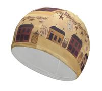 Beige Brown House and Fruit Swim Cap for Adult, Elastic Fabric Swimming Cap, Comfortable Bathing Cap for Long & Short Hair