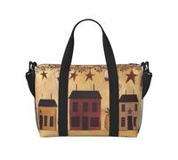 Beige Brown House and Fruit Water-Resistant Crossbody Travel Bag, Large Carry-On with Adjustable Strap, Multi-Compartment Weekender for Gym, Travel, Outdoor
