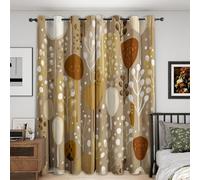 Beige Brown Leaf Curtains Blackout, 90x90 Inch 2 Panels - Abstract Art Botanical Pattern Black Out Curtains, Home Decor, 90 Drop Eyelet Window Drapes for Bedroom, Living Room A&BT162