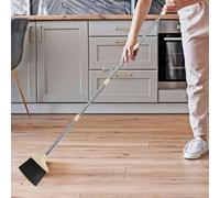 Beige/brown Long Handled Dustpan And Brush Set Strong Metal Handle Dust Pan & Broom Sweeper