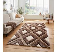 Beige Brown Modern Shaggy Geometric Rug For Dining Room-80Cm X 150Cm