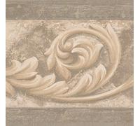 Beige Brown Vine Damask Victorian Wallpaper Border Vintage Design, Roll 15' x 7''
