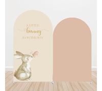 Beige Bunny Arch Backdrop Cover Soft Neutral Arch Stand Spandex Covers A Little Bunny is On The Way Baby Shower Spring Easter Party Decoration Woodland Theme Photography Background (G4178,6.6FT)