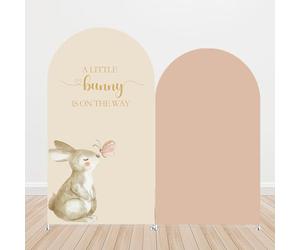 Beige Bunny Arch Backdrop Cover Soft Neutral Arch Stand Spandex Covers A Little Bunny is On The Way Baby Shower Spring Easter Party Decoration Woodland Theme Photography Background (G4178,6.6FT)