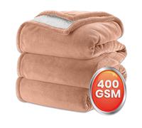 (Beige Camel, Double: 150 X 200 CM ) Sherpa Fleece Blanket Bed Mink Sofa Throw 2 Layer Reversible Travel Blanket