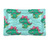 Beige Cartoon Bow Dinosaur Silhouette Washable Dog Bed Mat Soft Comfortable Anti-Slip Bottom Cat Kennel Crate Pad for Large Jumbo Medium Small Dogs 36" x 24"