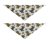 Beige Cartoon Cowboy Dinosaur Silhouette Dog Grooming Bandanas Bulk Adjustable Scarf Handkerchief Cute Pet Accessories for Dogs Cats