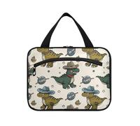 Beige Cartoon Cowboy Dinosaur Silhouette Hanging Large Travel Toiletry Bag with Hook, Designer Collapsible Cosmetic Bag for Womens Cruises estuches para maquillaje L