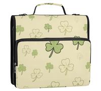 Beige Cartoon Four-Leaf Clover 3 Rings School Zipper Binder with Shoulder Strap & Handle Multiple Pockets Portable Portfolio Suitable for Middle School Carpeta con cremallera