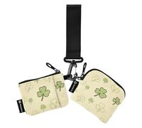 Beige Cartoon Four-Leaf Clover Women Credit Card Case Coin Purse Slim Portable Identity Card Protector with Keychain for Ladies 2 Packs estuches para tarjetas de credito