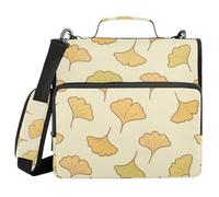 Beige Cartoon Ginkgo Biloba Leaves 3 Rings 1.5 inch Zippered Binder Bag with Handle Includes Zip Pocket School Supplies Organizer for School/Office