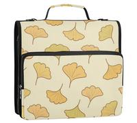 Beige Cartoon Ginkgo Biloba Leaves 3 Rings 1.5 inch Zippered Binder Bag with Shoulder Strap & Handle Laege Capacity Portable Home Travel Safe Storage Bag Suitable for Middle School Organizadores de
