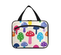 Beige Cartoon Mushroom Silhouette Hanging Mens Travel Toiletry Bag with Hook, Designer Essentials Shaving Bag for Men for Ladies Backpacking organizador de maquillaje para L