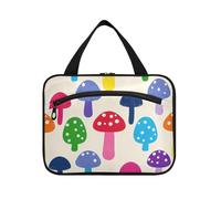 Beige Cartoon Mushroom Silhouette Hanging Toiletry Bags for Traveling Women with Hook, Designer Waterproof Makeup Bag for Womens Travel maletín para maquillaje L