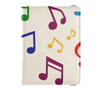 Beige Cartoon Music Symbol Silhouette Leather decorative Passport Holder Covers Case Travel Documents Organizer Protector Badge ID Vaccine Card Holder Wallet Waterproof, Beige cartoon music symbol