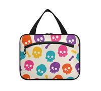 Beige Cartoon Skull Silhouette Hanging Bag for Men with Hook, Designer Collapsible Cosmetic Organizer for Women Must Traveling maleta para maquillaje L